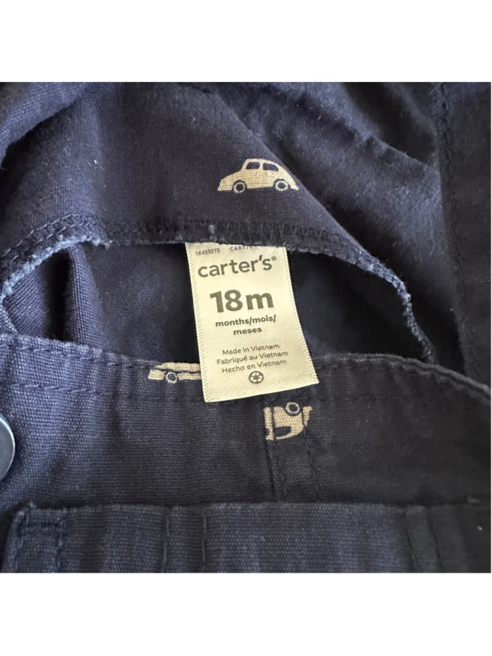 Carter’s Baby Overalls 18M Blue Car Print Cotton Little Guy Romper